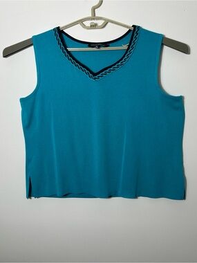Ming Wang Tank Top Womens XL Green Teal Stretchy Dressy Office Layering Travel